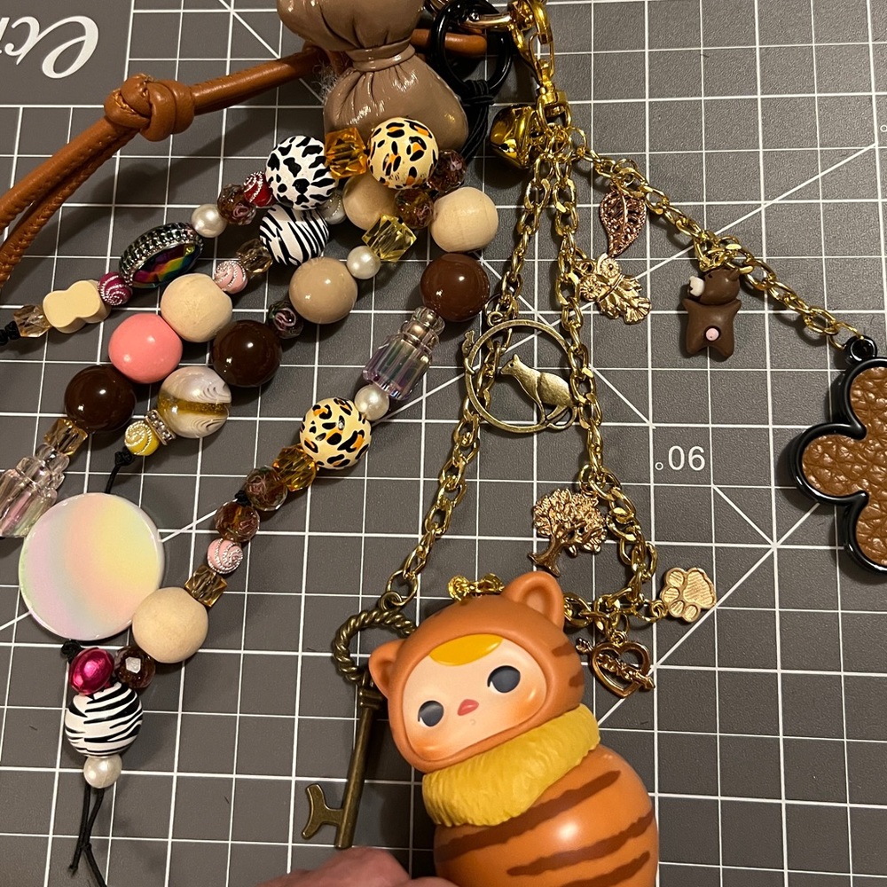 Brown and Gold Bag Charm Keychain Roly Poly Pucky